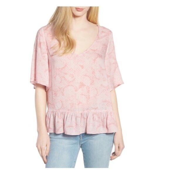 Hinge Pink Paisley Style Ruffle Hem Top - Picture 1 of 7